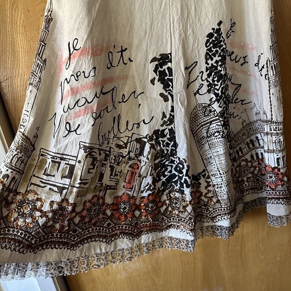 Basil & Maude Skirt Sz 2 Beaded Embroidered A-Line Beige Silver Collection Women - Picture 3 of 15